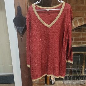Reba Red V-Neck Sweater with Gold Trim